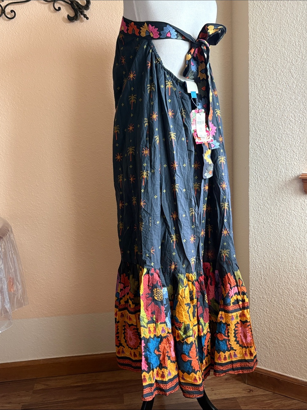 FARM Rio BLK Motif Strapless Floral Maxi Dress SZ 1X Plus NEW